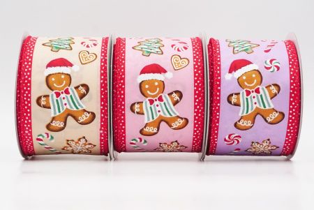 Gingerbread Men & Candy Holiday Wired Ribbon - Gingerbread Men & Candy Holiday Wired Ribbon